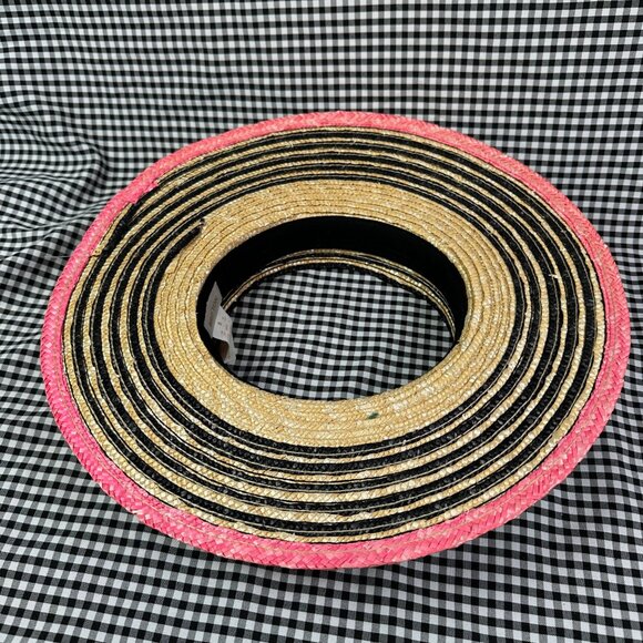 Brixton Joanna Visor Straw Summer Wide Brim Hat Women's Size Small Pink Black - Picture 4 of 4